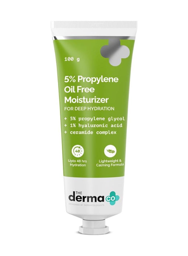 THE derma Co مرطب خالي من الزيت 5% بروبيلين من ذا ديرما كو مع بروبيلين جلايكول وحمض الهيالورونيك لترطيب خالي من الزيت - 100 جرام - Image 1