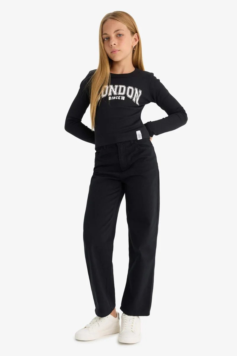 ديفاكتو Girl Straight Fit Wide Leg Cotton Trousers