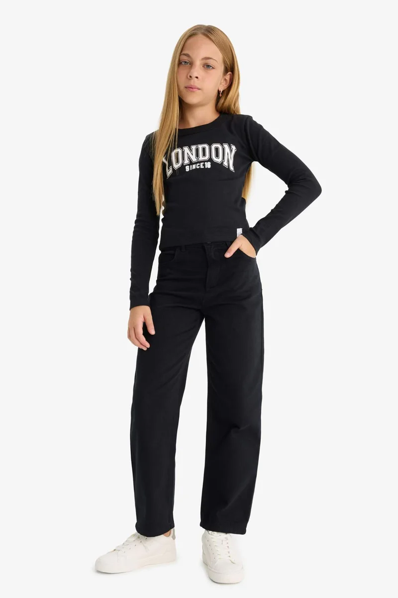 ديفاكتو Girl Straight Fit Wide Leg Cotton Trousers