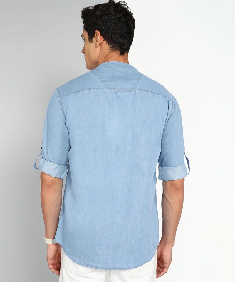 Kuons Avenue Men's Icewash Mandarin Collar Denim Casual Shirt | Chinese Collar Shirts for Men (KACLFS1171H-XXL_Icewash_XX-Large) - Image 2