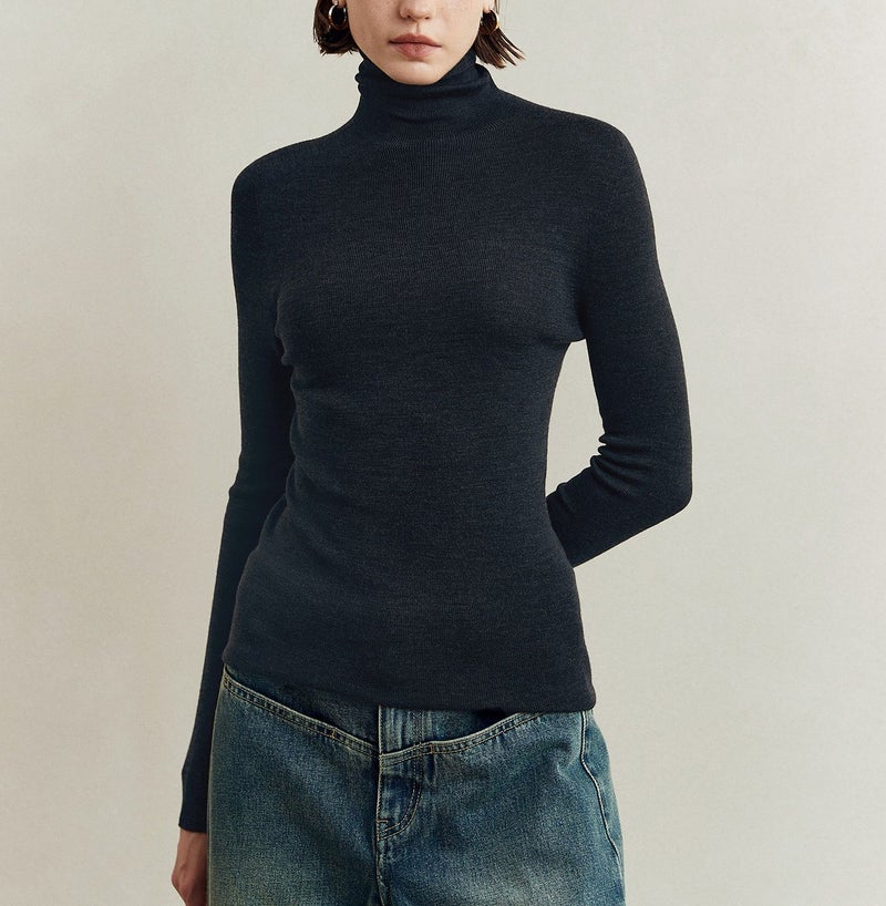 Multicolor B Hoard German Yangtze 48/2S TEC Machine Washable Wool Shimadzu Seamless Knitwear Fish tail gray [high collar]