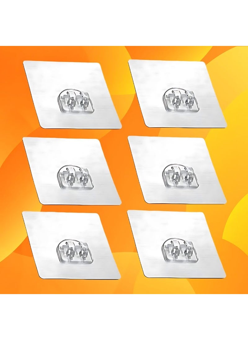 XTEND Xtend Stick Hang It Heavy Duty Self Adhesive Sticker Wall Hook MultiSurface Hooks for Hanging Bathroom Self Corner Shelves Plastic Pack of 6 Wall Hook 6pcs Silver  - Image 1
