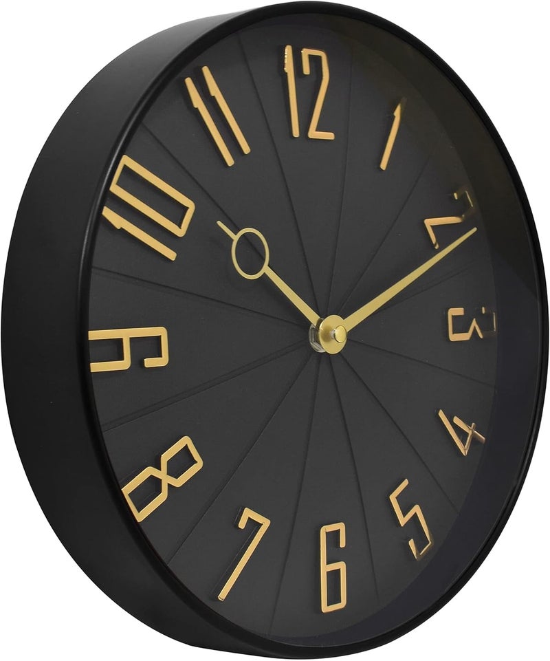 Westclox ساعة حائط ويستكلوكس 12 بتصميم عصري مع أرقام بارزة لغرفة المعيشة والمكتب المنزلي وغرفة النوم باللون الأسود - Image 3