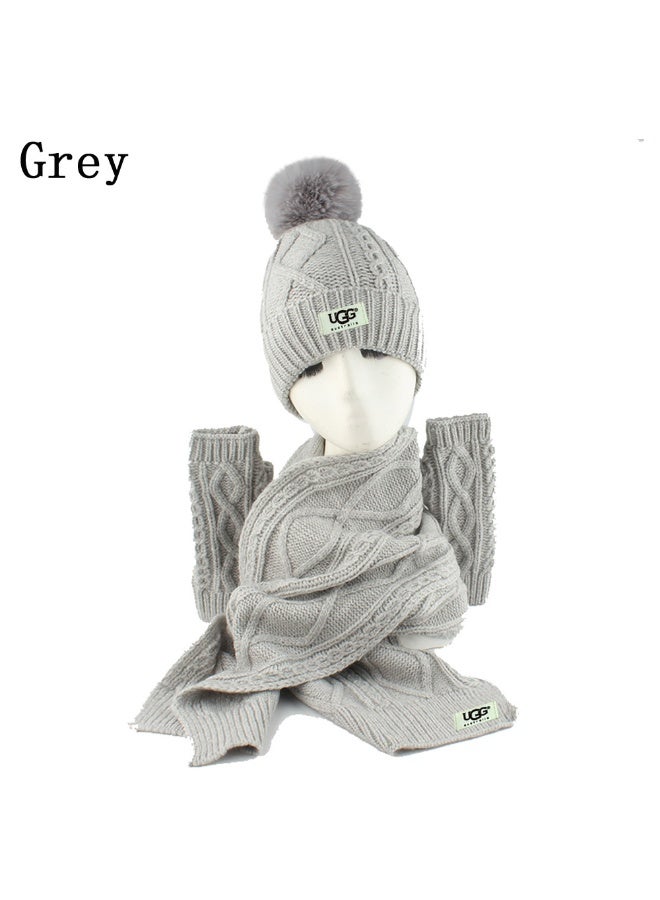 UGG Grey Cable-Knit Winter Set (Beanie, Scarf, and Arm Warmers)
