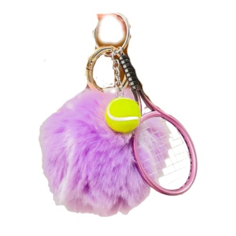 Fluffy Tennis Ball Keychain Cute Pom Pom Tennis Keyring Soft Tennis Ball Key Chain for Women Men - Image 1