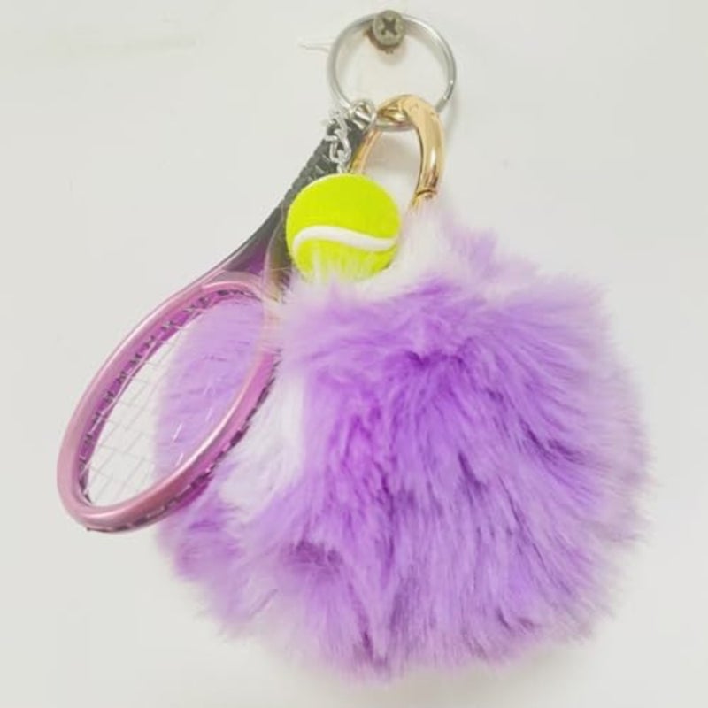 Fluffy Tennis Ball Keychain Cute Pom Pom Tennis Keyring Soft Tennis Ball Key Chain for Women Men - Image 2