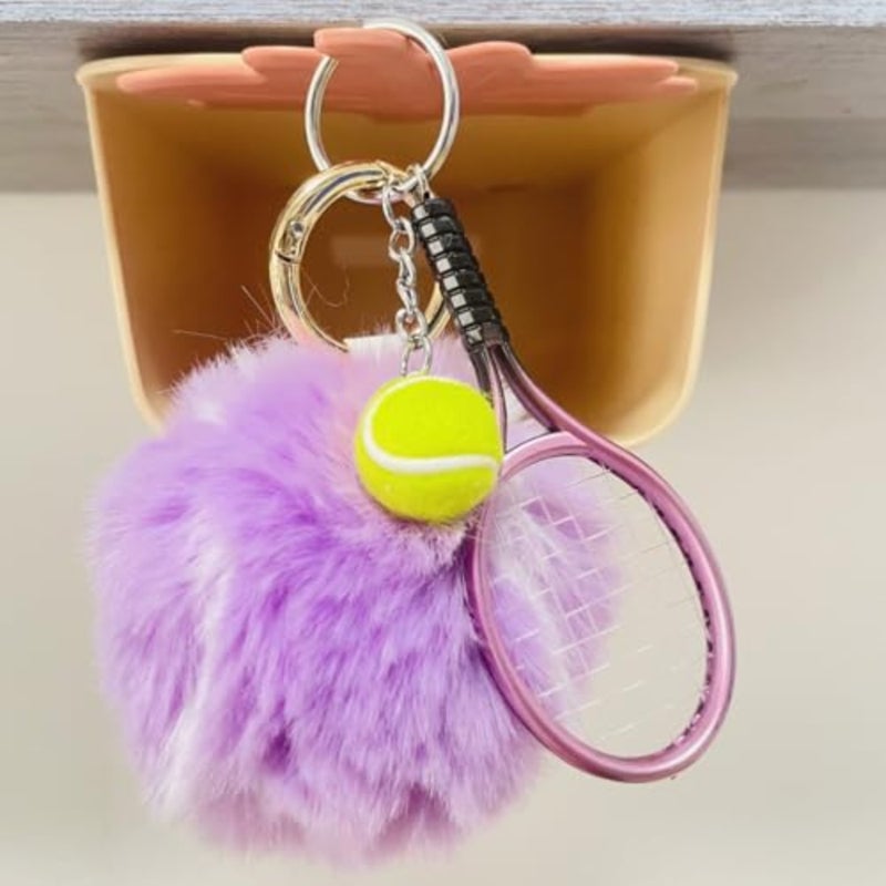 Fluffy Tennis Ball Keychain Cute Pom Pom Tennis Keyring Soft Tennis Ball Key Chain for Women Men - Image 3