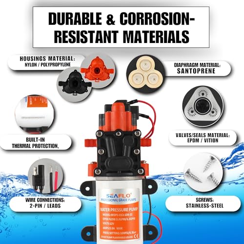 SEAFLO مضخة مياه SEAFLO 22-Series - 12V، 1.3 GPM، 100 PSI - مضخة غشاء ضغط المياه عند الطلب للاستخدامات البحرية، RV، الزراعة، والتطبيقات خارج الشبكة - Image 5