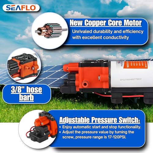 SEAFLO مضخة مياه SEAFLO 22-Series - 12V، 1.3 GPM، 100 PSI - مضخة غشاء ضغط المياه عند الطلب للاستخدامات البحرية، RV، الزراعة، والتطبيقات خارج الشبكة - Image 4