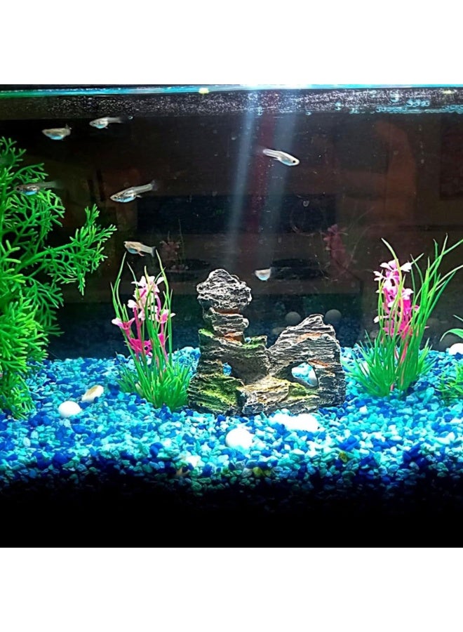 7 قطع من نباتات بلاستيكية بيضاء لحوض السمك وديكورات صخور الكهف، نباتات صناعية صغيرة وكبيرة لحوض السمك مع صخور الكهف - Image 2