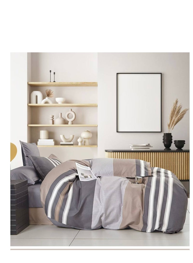 BAIG 6-Pieces Glace Cotton Printed Fancy Comforters Set Fixed duvet, fitted bedsheets and pillowcase King Size F06