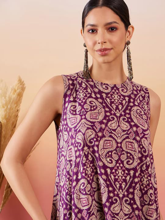 InWeave DUSTY MAUVE PAISLEY ROUND NECK KURTA SHORT PALAZZO SET - Image 4