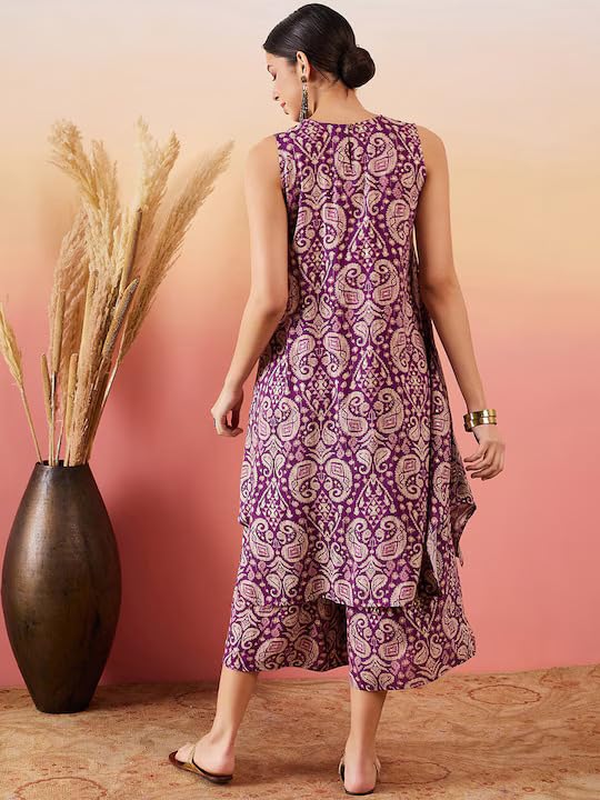 InWeave DUSTY MAUVE PAISLEY ROUND NECK KURTA SHORT PALAZZO SET - Image 3
