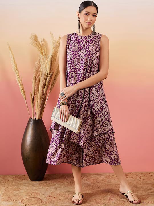 InWeave DUSTY MAUVE PAISLEY ROUND NECK KURTA SHORT PALAZZO SET - Image 5