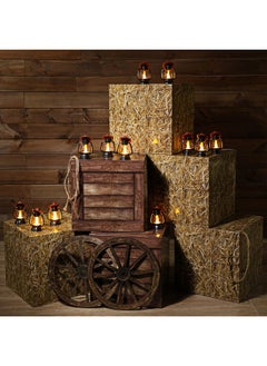 Ferraycle Ferraycle 32 Pcs Western Centerpiece Party Accessory Include Mini Lantern with Mini Cowboy Hats Wooden Wagon Wheels Hay Bale and Wood Grain Boxes for Farmhouse Western Cowboy Themed Party Decorations  - Image 1