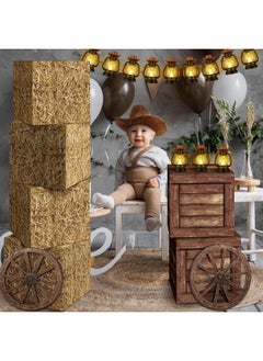 Ferraycle Ferraycle 32 Pcs Western Centerpiece Party Accessory Include Mini Lantern with Mini Cowboy Hats Wooden Wagon Wheels Hay Bale and Wood Grain Boxes for Farmhouse Western Cowboy Themed Party Decorations  - Image 4