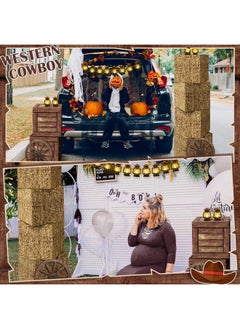 Ferraycle Ferraycle 32 Pcs Western Centerpiece Party Accessory Include Mini Lantern with Mini Cowboy Hats Wooden Wagon Wheels Hay Bale and Wood Grain Boxes for Farmhouse Western Cowboy Themed Party Decorations  - Image 5