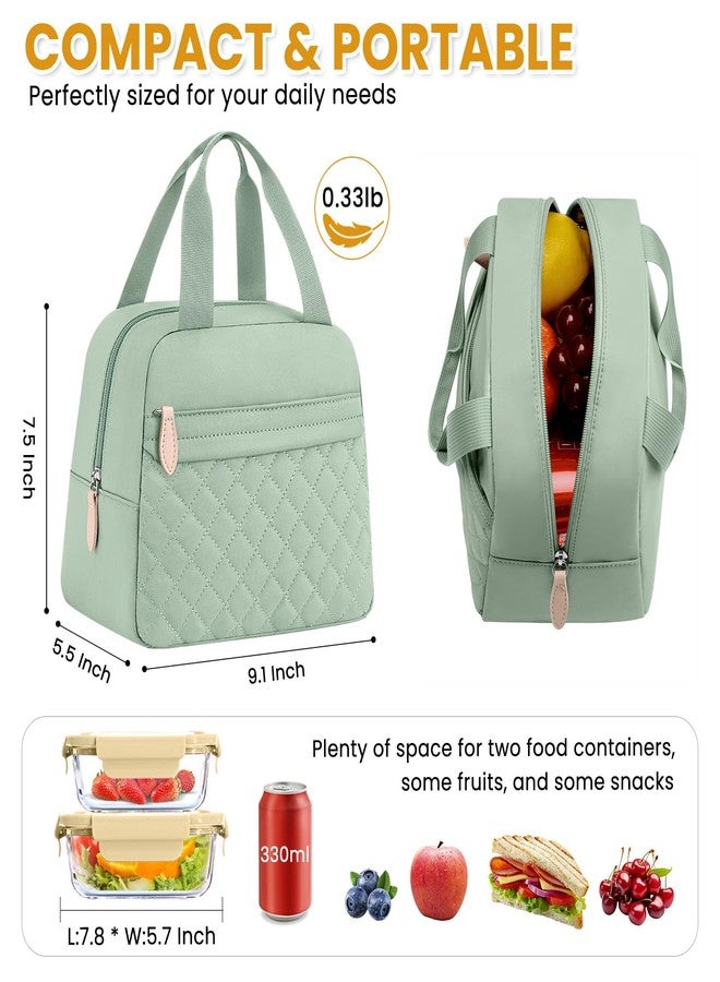 ELONGRIVER Insulated Lunch Bag for Women, Portable Lightweight Lunch Box for Adults, Reusable Small Lunch Tote Cooler Bags with Front Zipper Pocket for Work School Picnic(Green) - Image 2