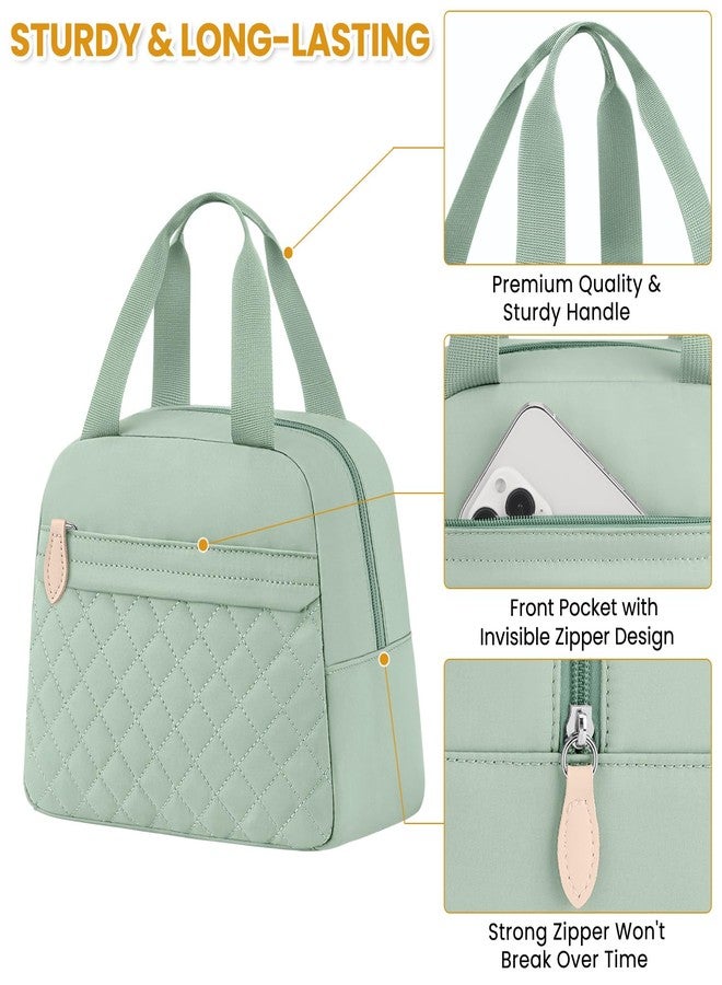 ELONGRIVER Insulated Lunch Bag for Women, Portable Lightweight Lunch Box for Adults, Reusable Small Lunch Tote Cooler Bags with Front Zipper Pocket for Work School Picnic(Green) - Image 4