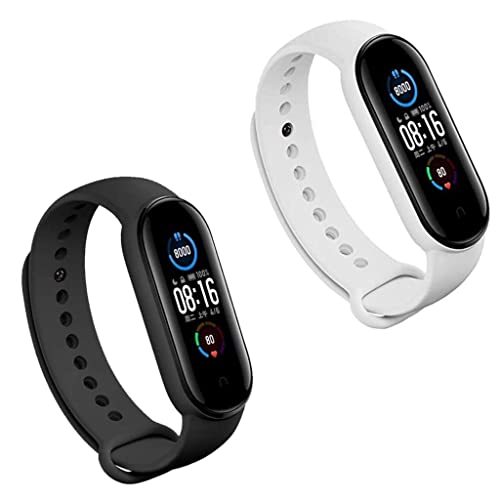 INEFABLE Mi SmartWatch 5 and 6 Watch Straps Original for Mi Watch M5 and M6 Watch Strap Soft Silicone Adjustable Watch Strap-Device Not Incuded-Black & White-Pack of 2 - Image 1