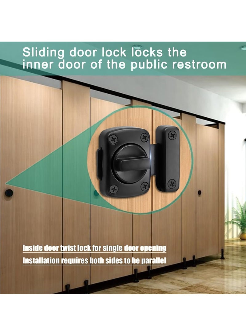 2PCS Door Sliding Bolt Latch, Bathroom Latch Rotate Bolt Gate Latch Door Lock, Additional Fixed Anti-Theft Lock for Left and Right, Zinc Alloy Latch for Balcony Toilet Window (Black)