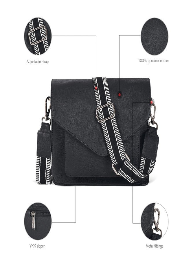 Ozora Leather Flapover Crossbody Handbag Purse for Women with Adjustable Strap & Overflap Snap Closure Tote/Bag (Black ndm W2) - Image 5