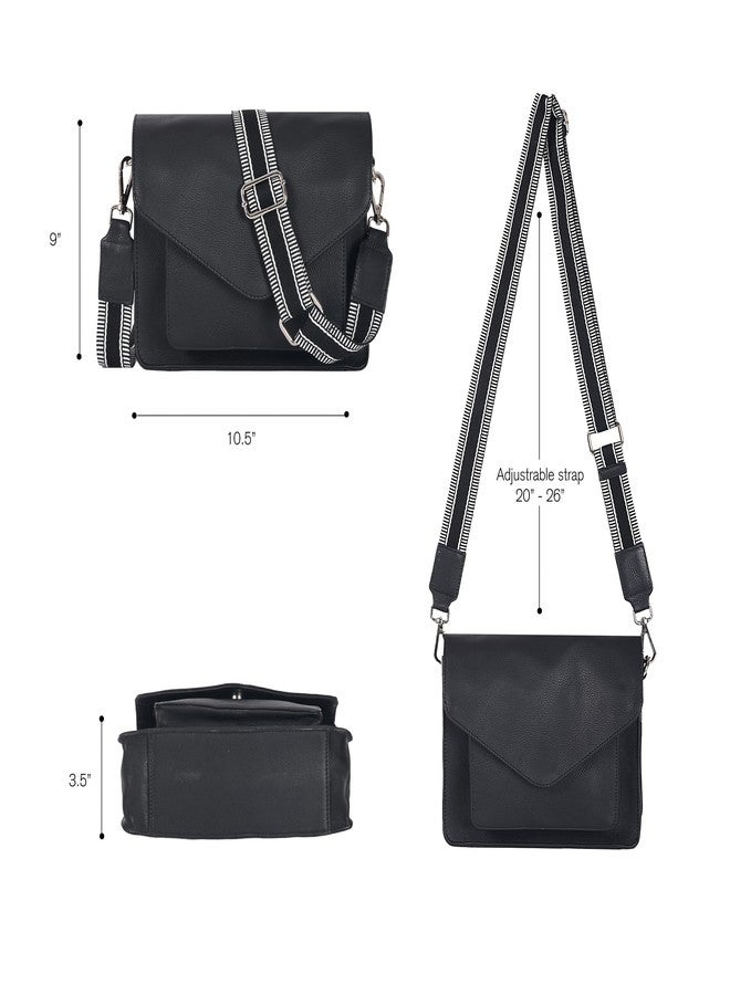 Ozora Leather Flapover Crossbody Handbag Purse for Women with Adjustable Strap & Overflap Snap Closure Tote/Bag (Black ndm W2) - Image 3