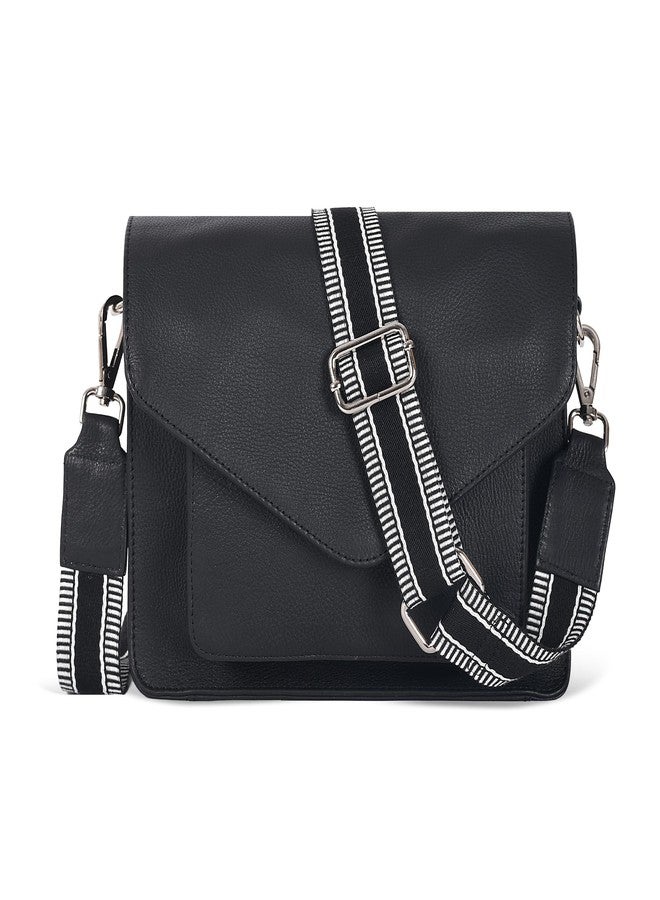 Ozora Leather Flapover Crossbody Handbag Purse for Women with Adjustable Strap & Overflap Snap Closure Tote/Bag (Black ndm W2) - Image 1