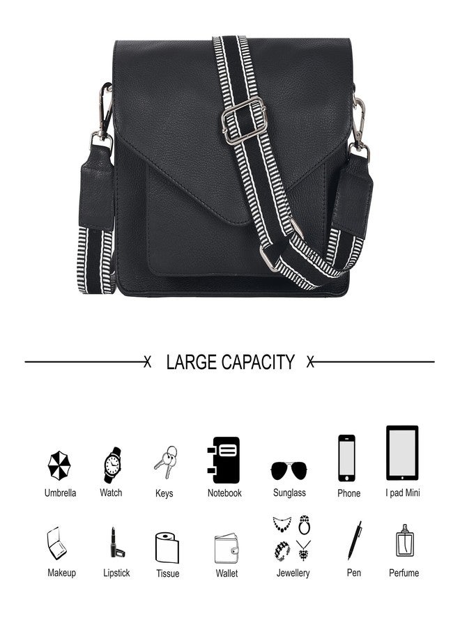 Ozora Leather Flapover Crossbody Handbag Purse for Women with Adjustable Strap & Overflap Snap Closure Tote/Bag (Black ndm W2) - Image 4