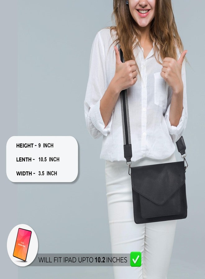 Ozora Leather Flapover Crossbody Handbag Purse for Women with Adjustable Strap & Overflap Snap Closure Tote/Bag (Black ndm W2) - Image 2