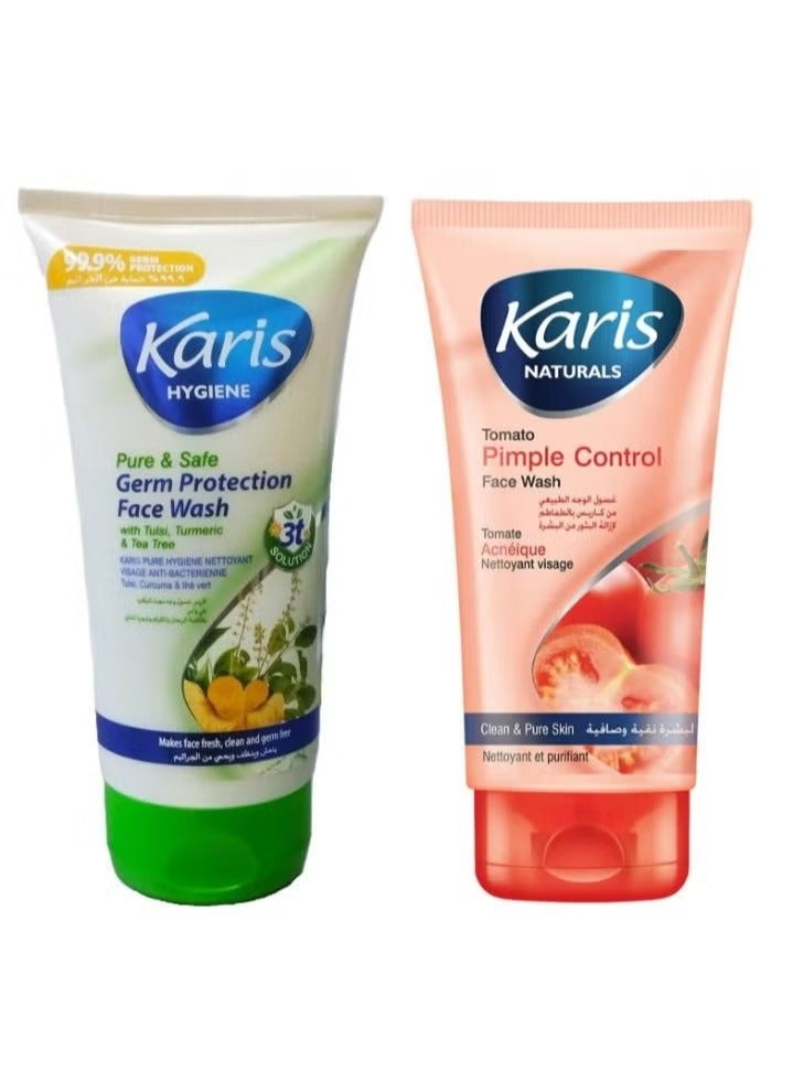 Karis Pure & safe Germ Protection Face Wash 150Ml,  Plus Karis Pimple Control Face Wash ,Tomato , 150ml - Image 1