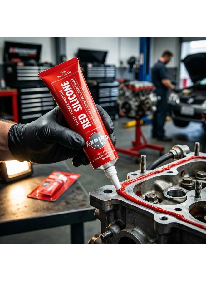 Galaxy High-Temperature Red Silicone Gasket Maker - 3 oz (85g) RTV Sensor Safe Sealant for Automotive Engine, Non-Acetic Acid Formula, Heat Resistant up to 650°F, - Image 2
