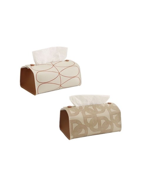 2 Pack Modern Geometric Tissue Box, PU Leather Waterproof Paper Dispenser, Large Size Tissue Holder for Car Home Kitchen Bathroom