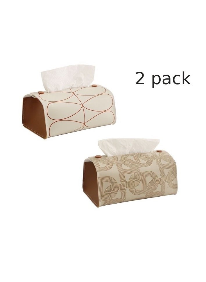 2 Pack Modern Geometric Tissue Box, PU Leather Waterproof Paper Dispenser, Large Size Tissue Holder for Car Home Kitchen Bathroom