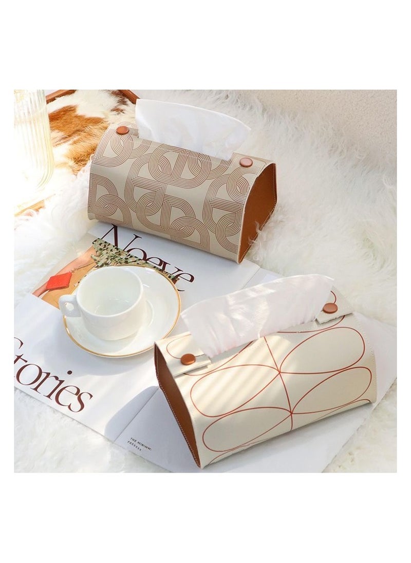 2 Pack Modern Geometric Tissue Box, PU Leather Waterproof Paper Dispenser, Large Size Tissue Holder for Car Home Kitchen Bathroom
