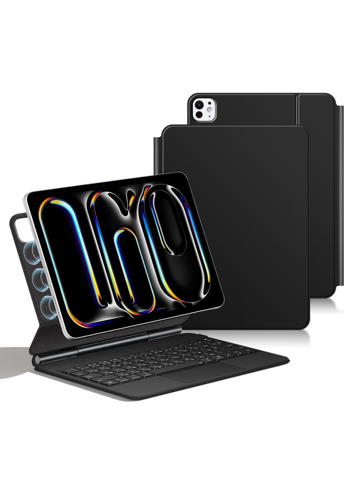 For iPad Pro 11 (2024) Smart Pogo Pin Direct Connection Keyboard (Russian Layout)+Leather Tablet Case - Black - Image 1