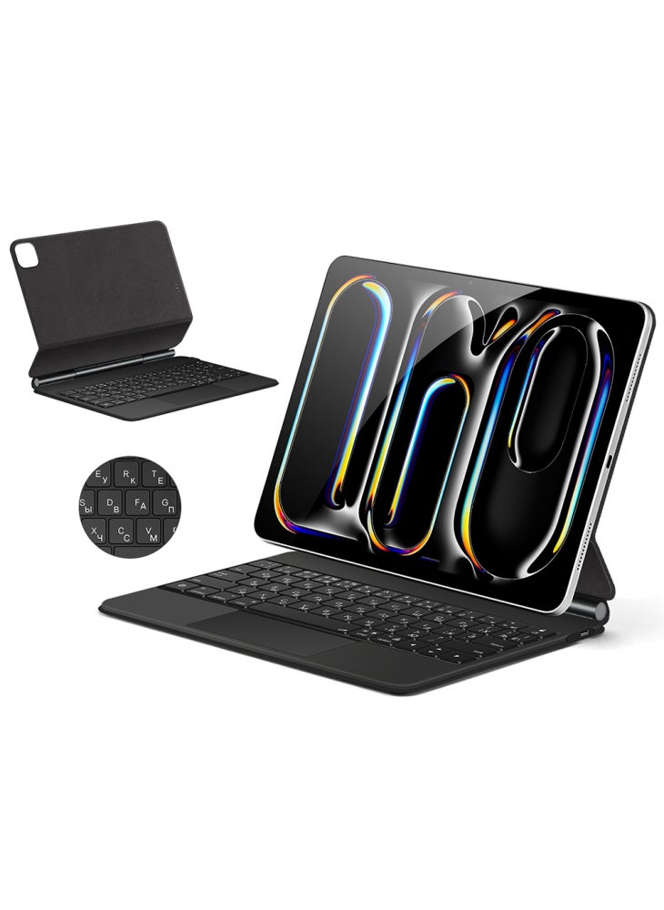 For iPad Pro 11 (2024) Smart Pogo Pin Direct Connection Keyboard (Russian Layout)+Leather Tablet Case - Black - Image 2