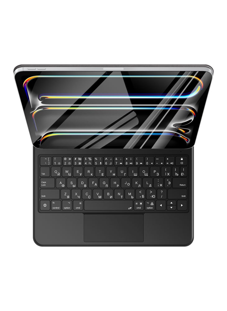 For iPad Pro 11 (2024) Smart Pogo Pin Direct Connection Keyboard (Russian Layout)+Leather Tablet Case - Black - Image 3