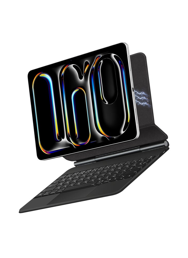 For iPad Pro 11 (2024) Smart Pogo Pin Direct Connection Keyboard (Russian Layout)+Leather Tablet Case - Black - Image 5