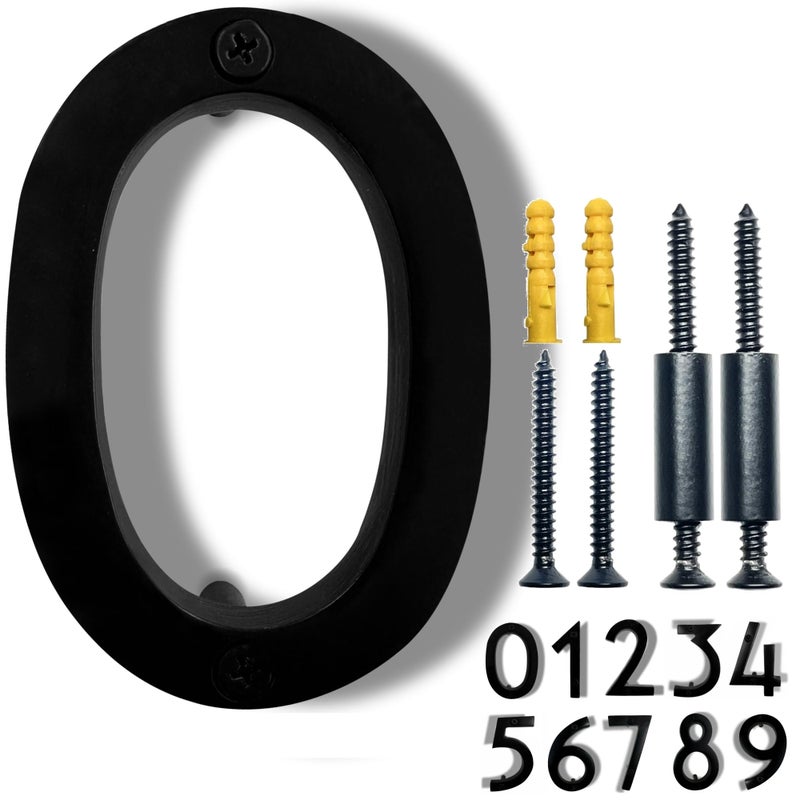 NACH Floating House Numbers 4 inch Aluminum Black House Numbers for Outside Number 0 Door Numbers with Mounting Hardware