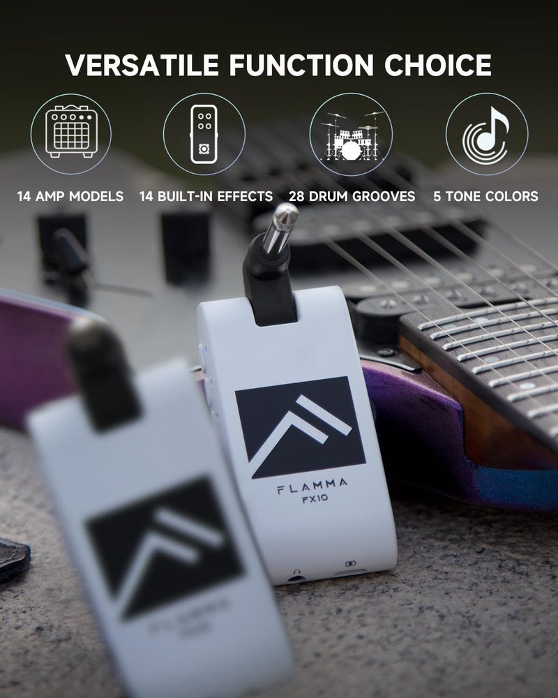 FLAMMA Guitar Headphone Amp Portable with 28 Drum Grooves 14 Built-in Effects 14 Amplifier Models 5 Tone Colors Support Bluetooth USB Audio Recording and Playback OTG Function Home Practice - Image 2