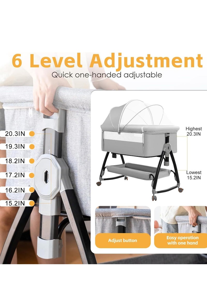 أرابايت سرير أطفال متعدد الوظائف بجانب السرير، سرير محمول مع ناموسية شبكية قابلة للتنفس، قابل لتعديل الارتفاع لاستخدامه كطاولة لتغيير الحفاضات - Image 3
