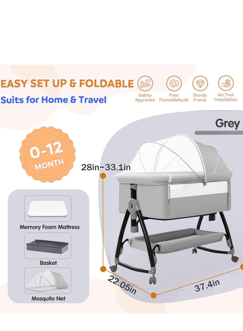 أرابايت سرير أطفال متعدد الوظائف بجانب السرير، سرير محمول مع ناموسية شبكية قابلة للتنفس، قابل لتعديل الارتفاع لاستخدامه كطاولة لتغيير الحفاضات - Image 5