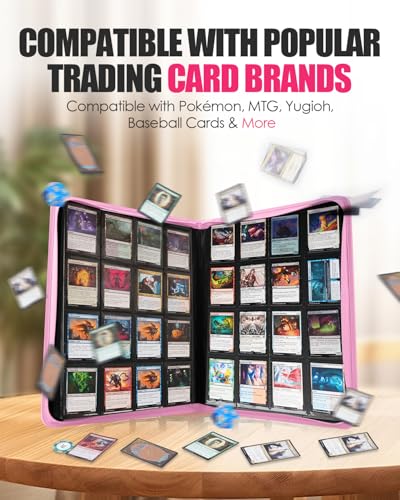 HHZ 16-Pocket Card Binder - Card Binder Hold 832 Cards with Durable PU Leather & Side Loading for Baseball, Sport, MTG, TCG, PKM, Game Cards, Regular Cards Binder Double Sided Pocket Collector Album(Pink) - Image 5