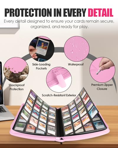 HHZ 16-Pocket Card Binder - Card Binder Hold 832 Cards with Durable PU Leather & Side Loading for Baseball, Sport, MTG, TCG, PKM, Game Cards, Regular Cards Binder Double Sided Pocket Collector Album(Pink) - Image 3