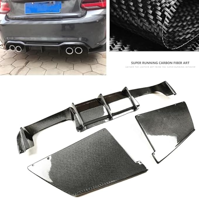 AUSMILA for BMW F87 M2 2016-2022 Car Rear Bumper Diffuser Lip Spoiler 3PCS Carbon Fiber - Image 4