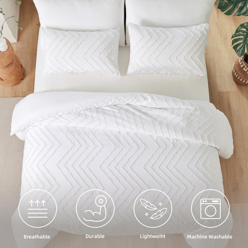 YIRDDEO White Comforter Set 3Pcs, Boho Full Size Bedding Set, Vertical Tufted Bed Set, Lightweight Neutral Bedroom Set (1 Comforter 2 Pillowcase) - Image 3