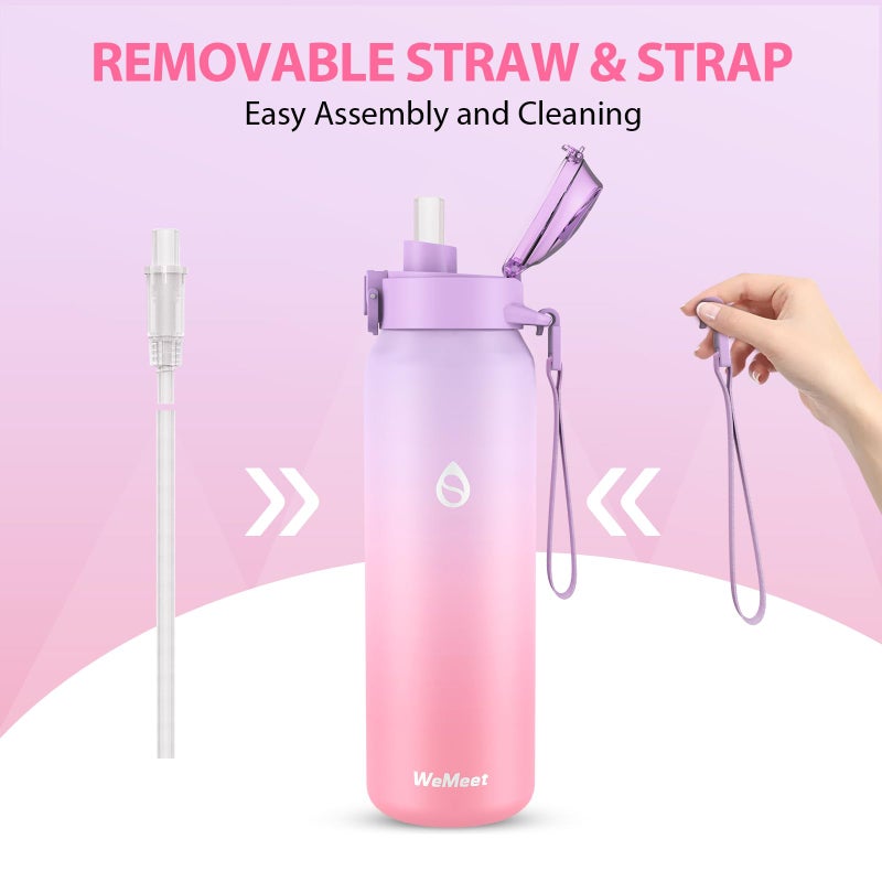 WEMEET Insulated Water Bottle with Removable Straw 24oz, 18/10 Stainless Steel Double Walled Metal Sport Water Bottle, for Work, Gym, Travel, School(PURPLE PINK) - Image 3