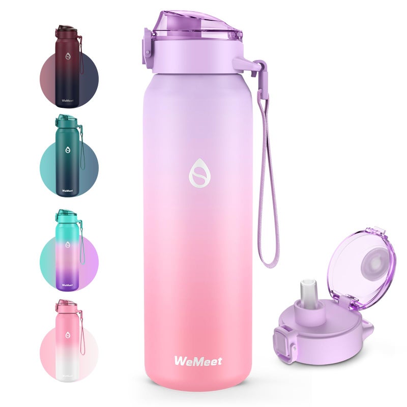 WEMEET Insulated Water Bottle with Removable Straw 24oz, 18/10 Stainless Steel Double Walled Metal Sport Water Bottle, for Work, Gym, Travel, School(PURPLE PINK) - Image 1