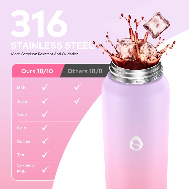 WEMEET Insulated Water Bottle with Removable Straw 24oz, 18/10 Stainless Steel Double Walled Metal Sport Water Bottle, for Work, Gym, Travel, School(PURPLE PINK) - Image 2